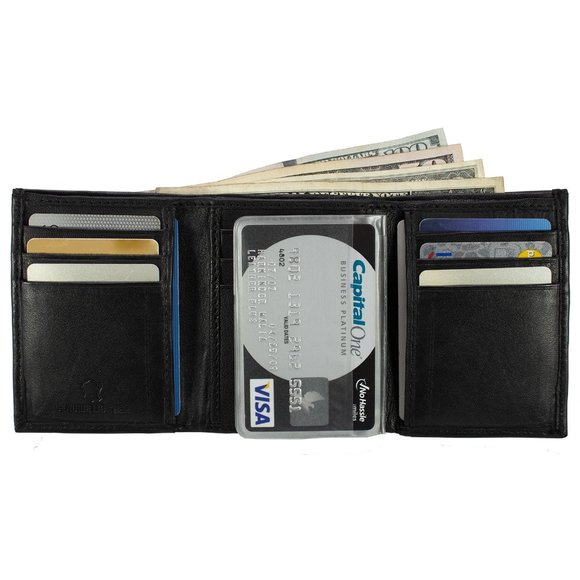Trifold Men Black Multi Holder Zipper Pocket Leather Classic Organizer Wallet - Picture 1 of 13